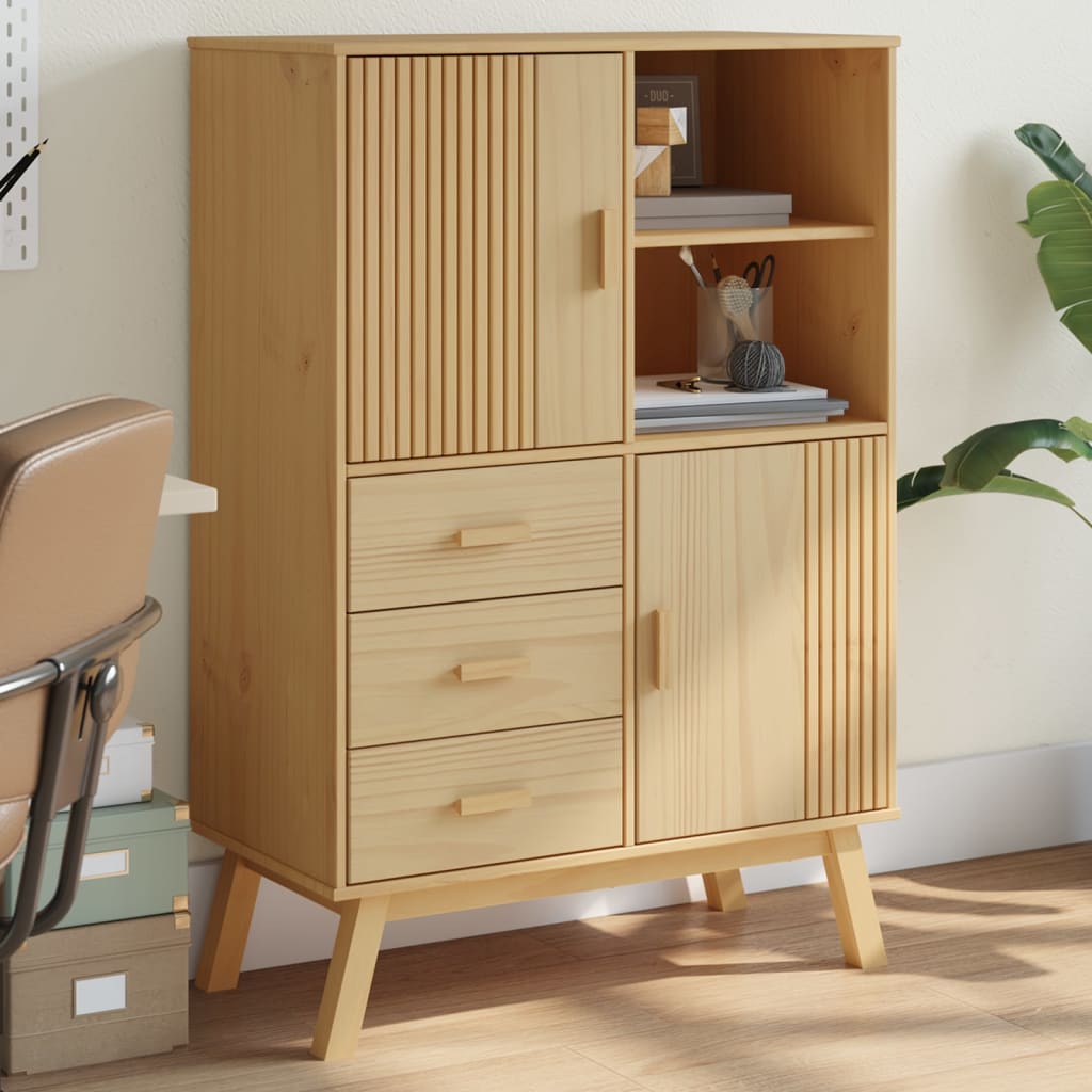 Highboard "OLDEN" Brown 85x43x125 cm Solid Wood Pine