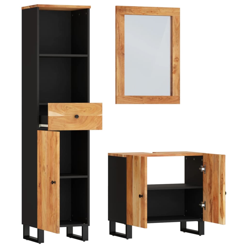 3 Piece Bathroom Furniture Set Solid Wood Acacia