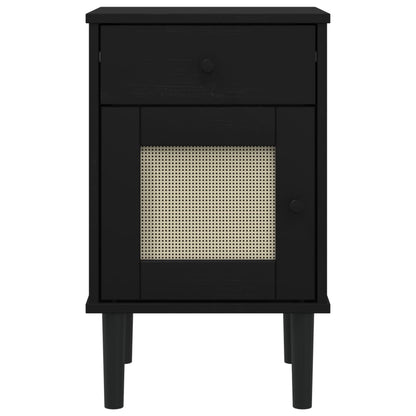 Bedside Cabinet SENJA Rattan Look Black 40x35x65 cm Solid Wood Pine
