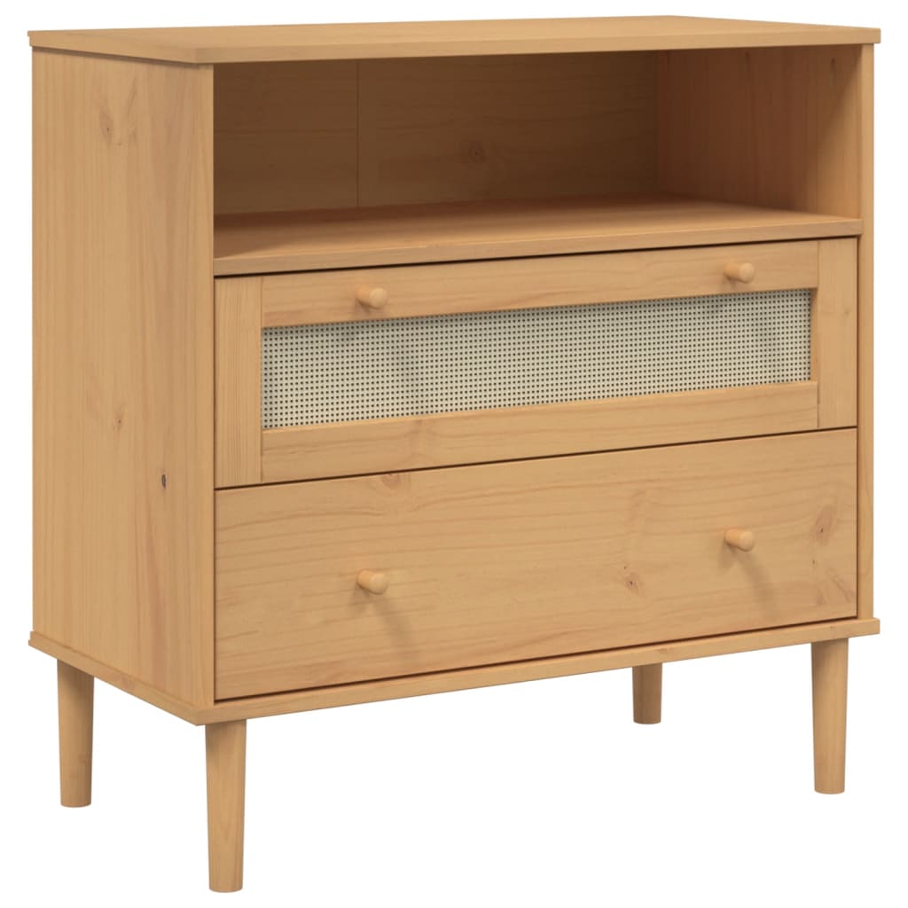 Sideboard "SENJA" Rattan Look Brown 80x40x80 cm Solid Wood Pine