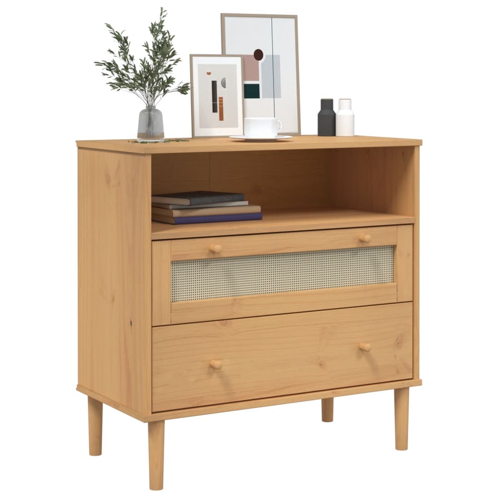 Sideboard "SENJA" Rattan Look Brown 80x40x80 cm Solid Wood Pine