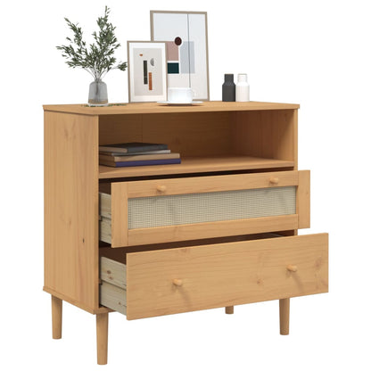 Sideboard "SENJA" Rattan Look Brown 80x40x80 cm Solid Wood Pine
