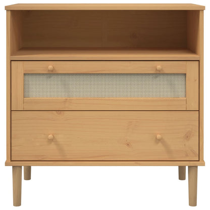 Sideboard "SENJA" Rattan Look Brown 80x40x80 cm Solid Wood Pine