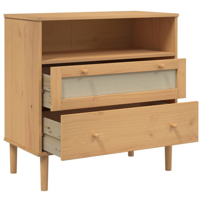 Sideboard "SENJA" Rattan Look Brown 80x40x80 cm Solid Wood Pine