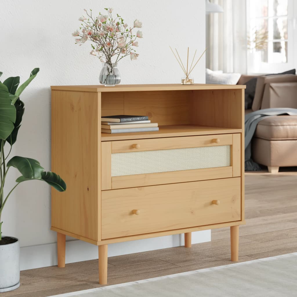 Sideboard "SENJA" Rattan Look Brown 80x40x80 cm Solid Wood Pine