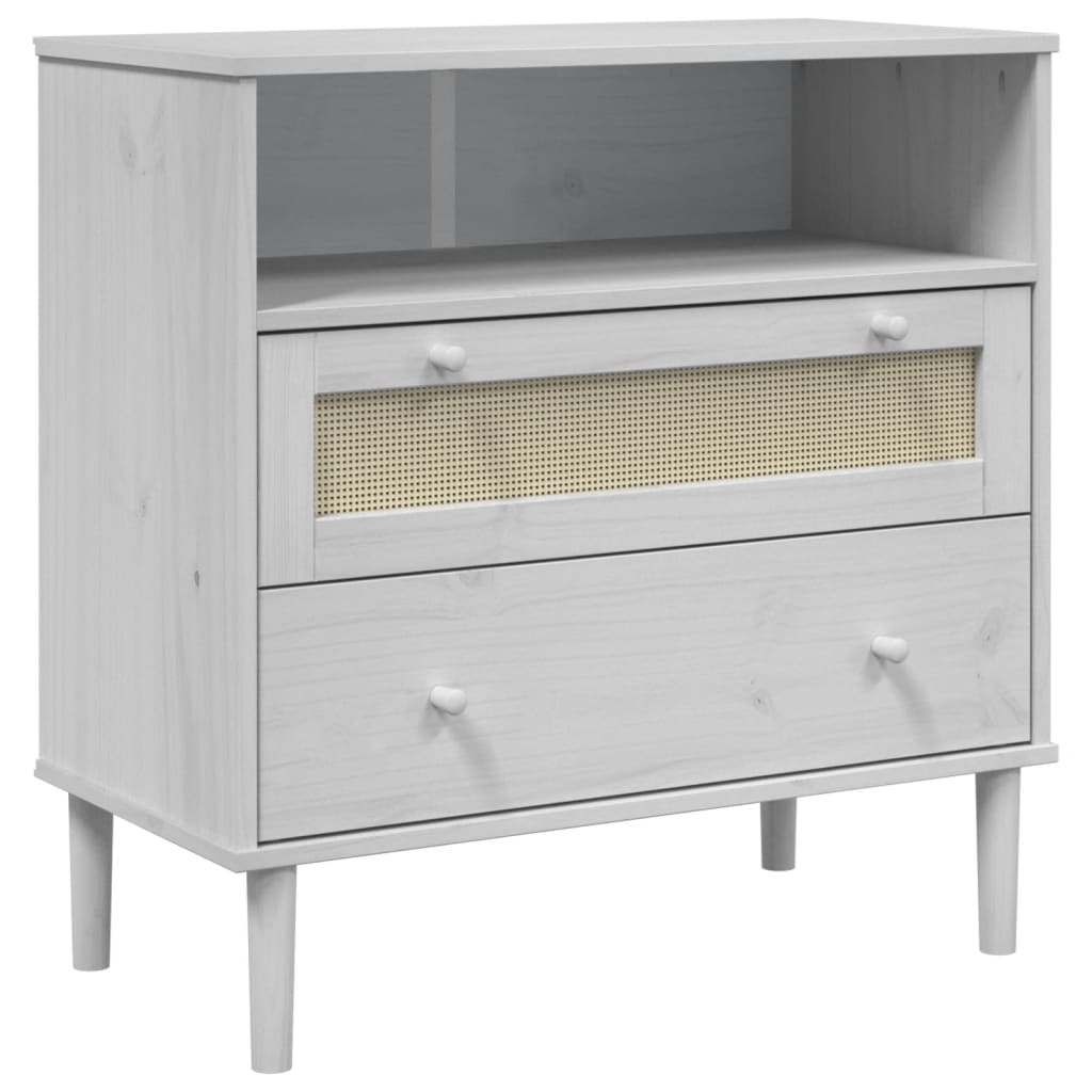 Sideboard "SENJA" Rattan Look White 80x40x80 cm Solid Wood Pine