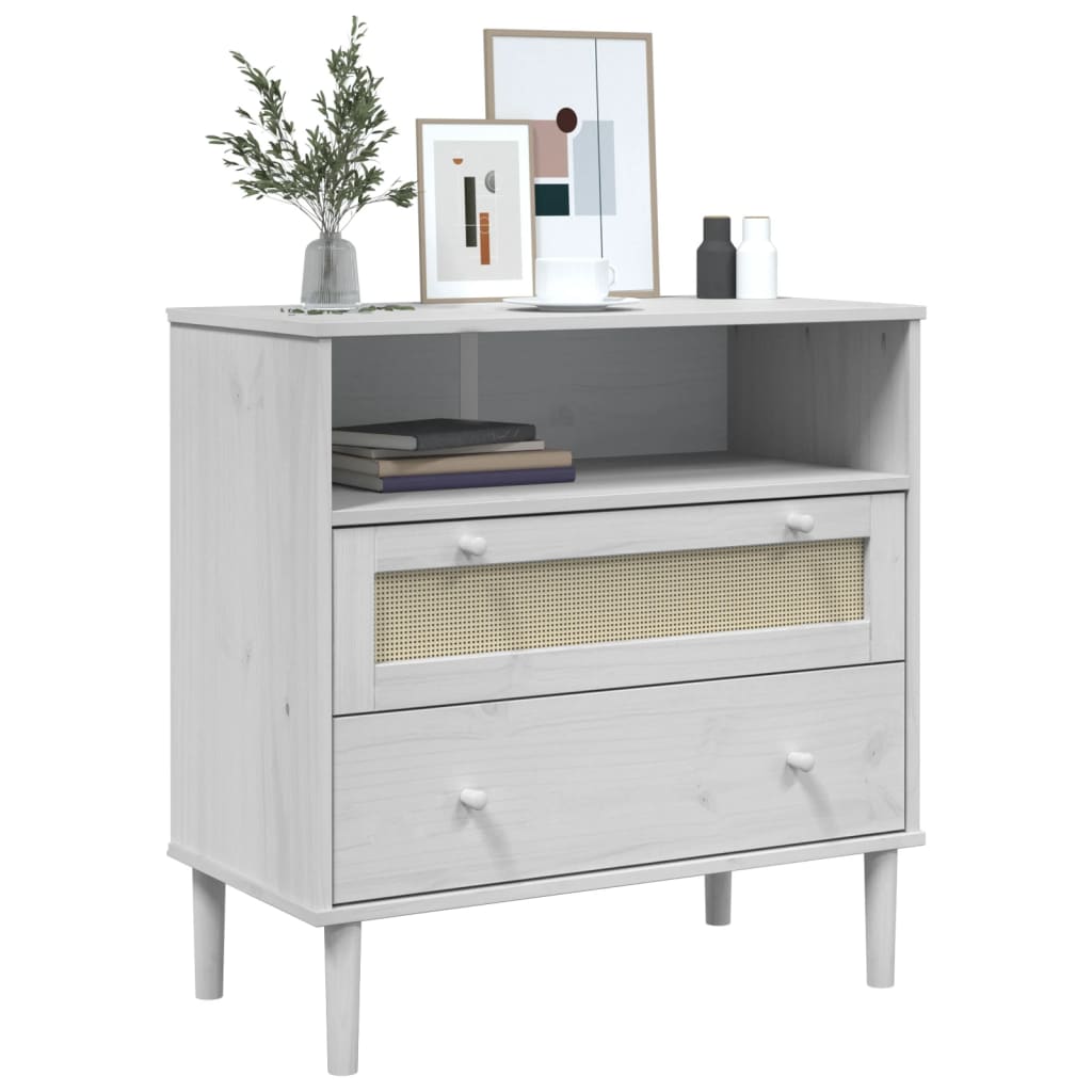 Sideboard "SENJA" Rattan Look White 80x40x80 cm Solid Wood Pine