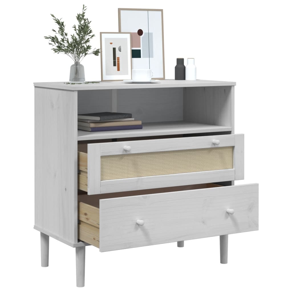 Sideboard "SENJA" Rattan Look White 80x40x80 cm Solid Wood Pine