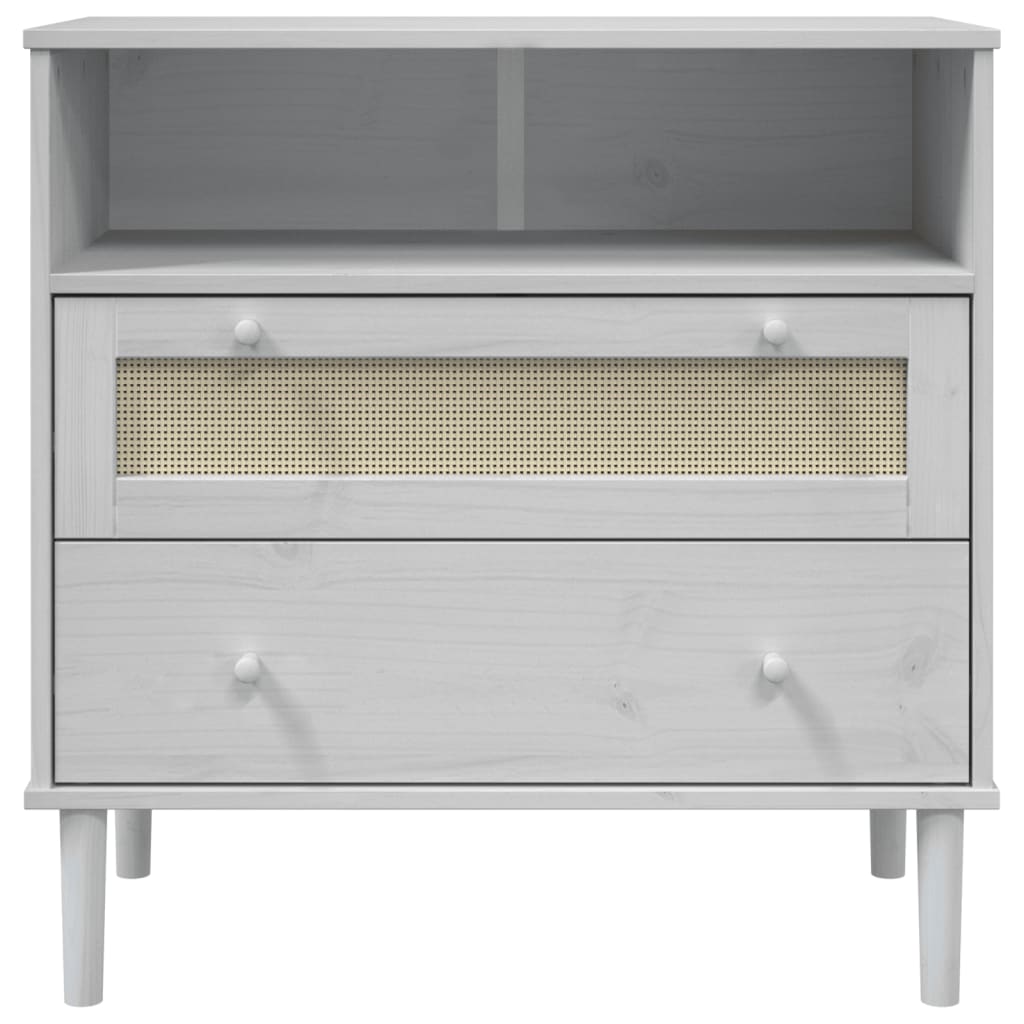 Sideboard "SENJA" Rattan Look White 80x40x80 cm Solid Wood Pine