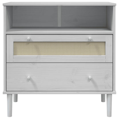 Sideboard "SENJA" Rattan Look White 80x40x80 cm Solid Wood Pine