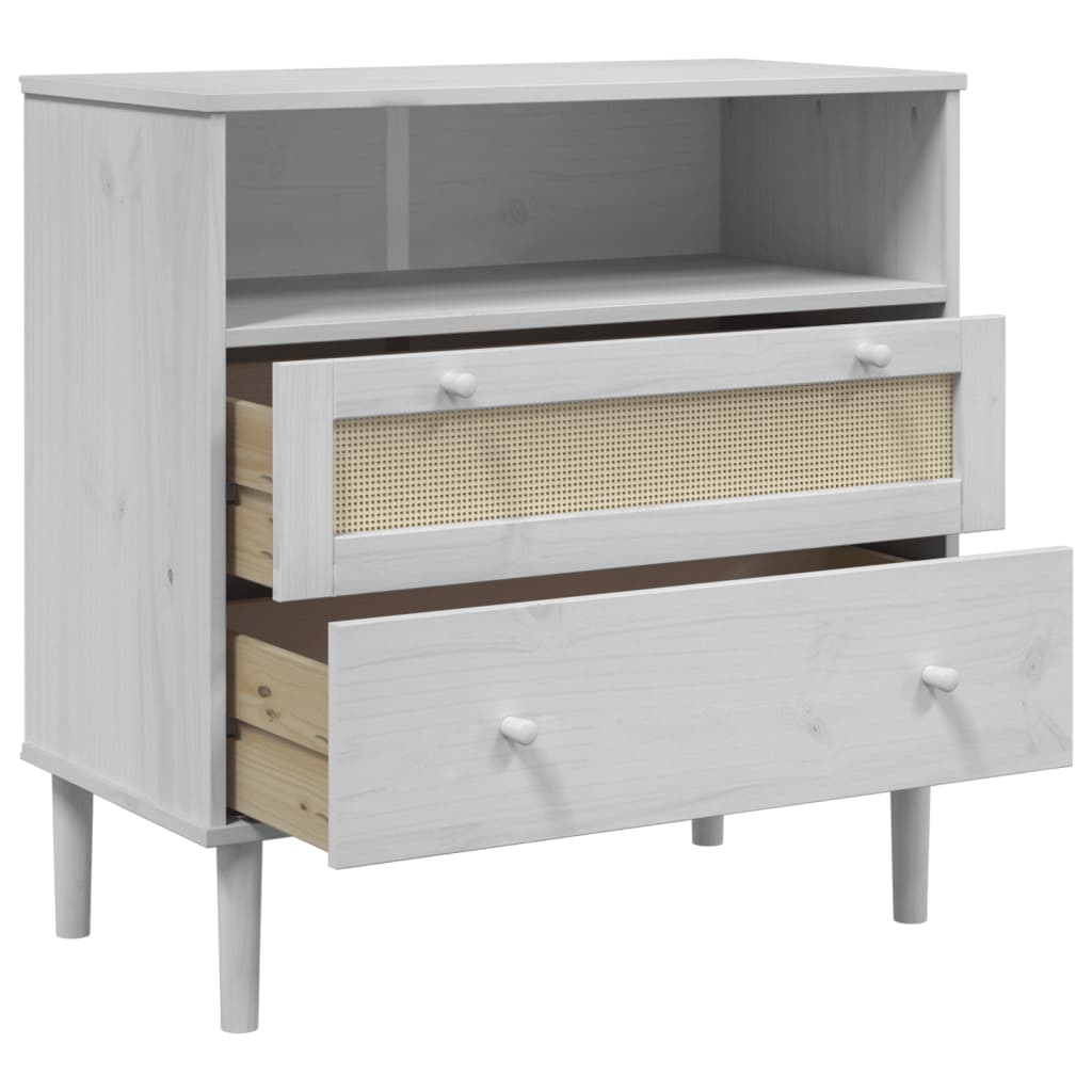 Sideboard "SENJA" Rattan Look White 80x40x80 cm Solid Wood Pine