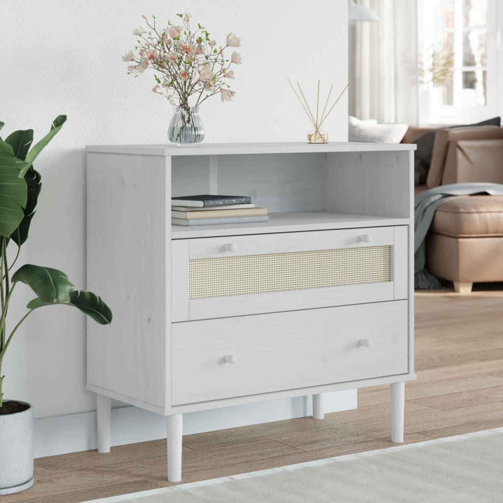 Sideboard "SENJA" Rattan Look White 80x40x80 cm Solid Wood Pine