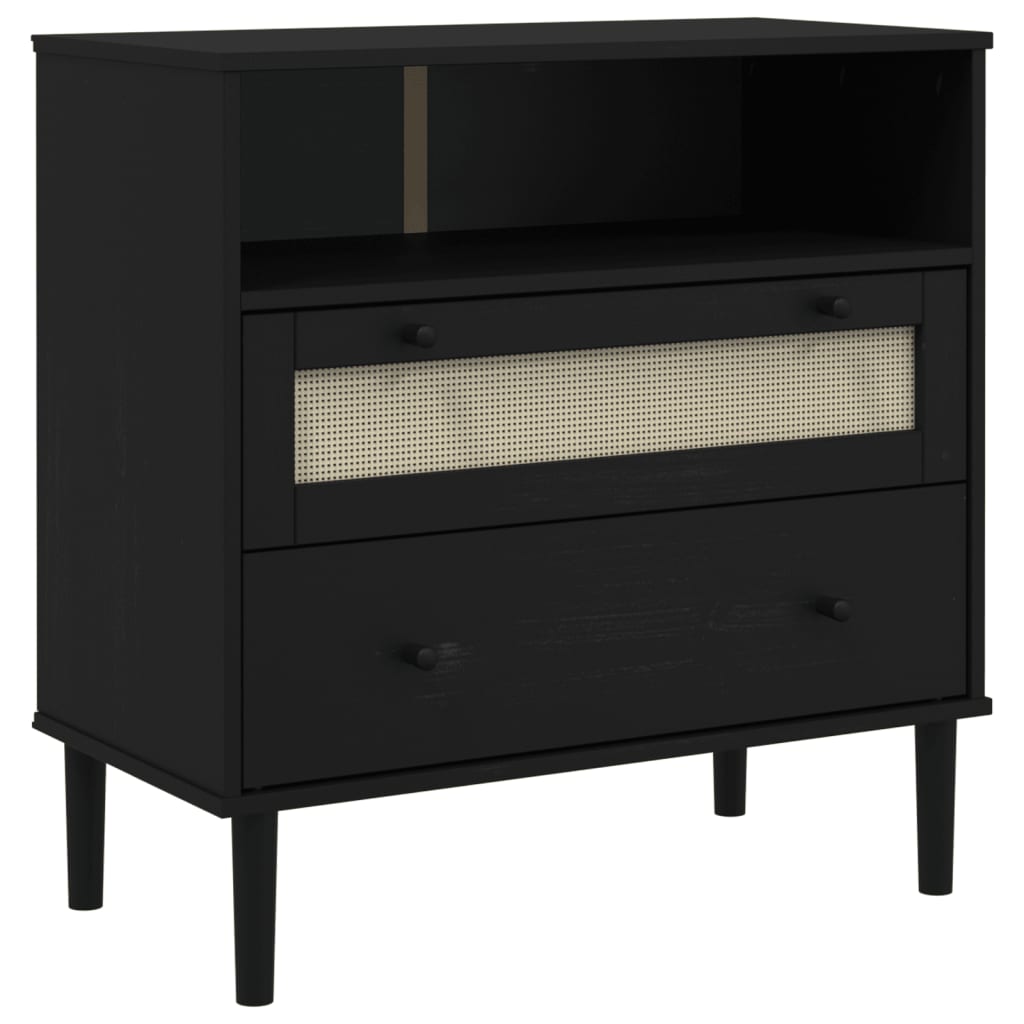 Sideboard "SENJA" Rattan Look Black 80x40x80 cm Solid Wood Pine