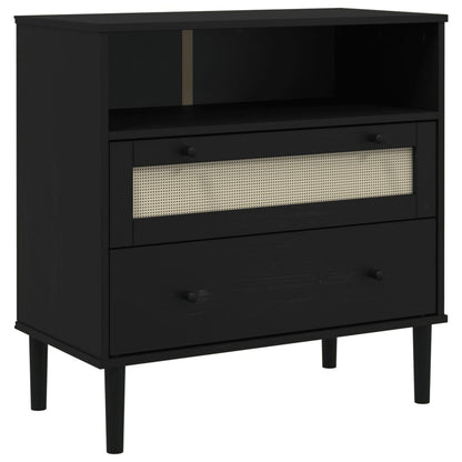 Sideboard "SENJA" Rattan Look Black 80x40x80 cm Solid Wood Pine