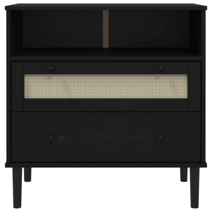 Sideboard SENJA Rattan Look Black 80x40x80 cm Solid Wood Pine