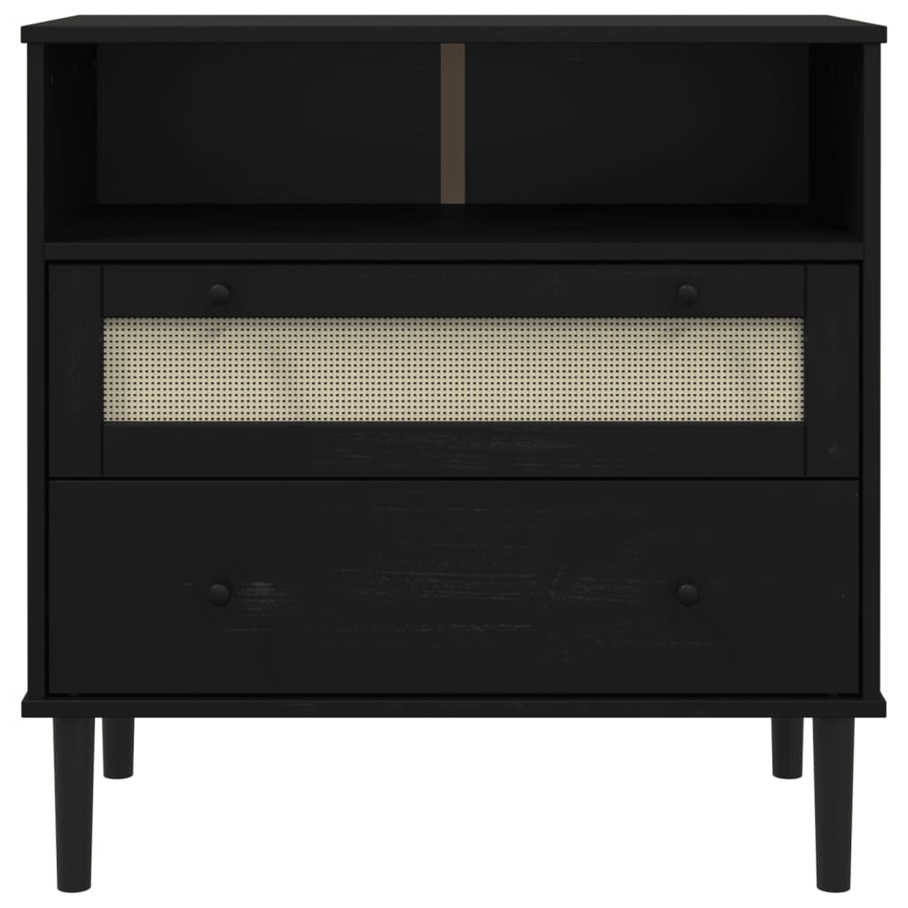 Sideboard "SENJA" Rattan Look Black 80x40x80 cm Solid Wood Pine