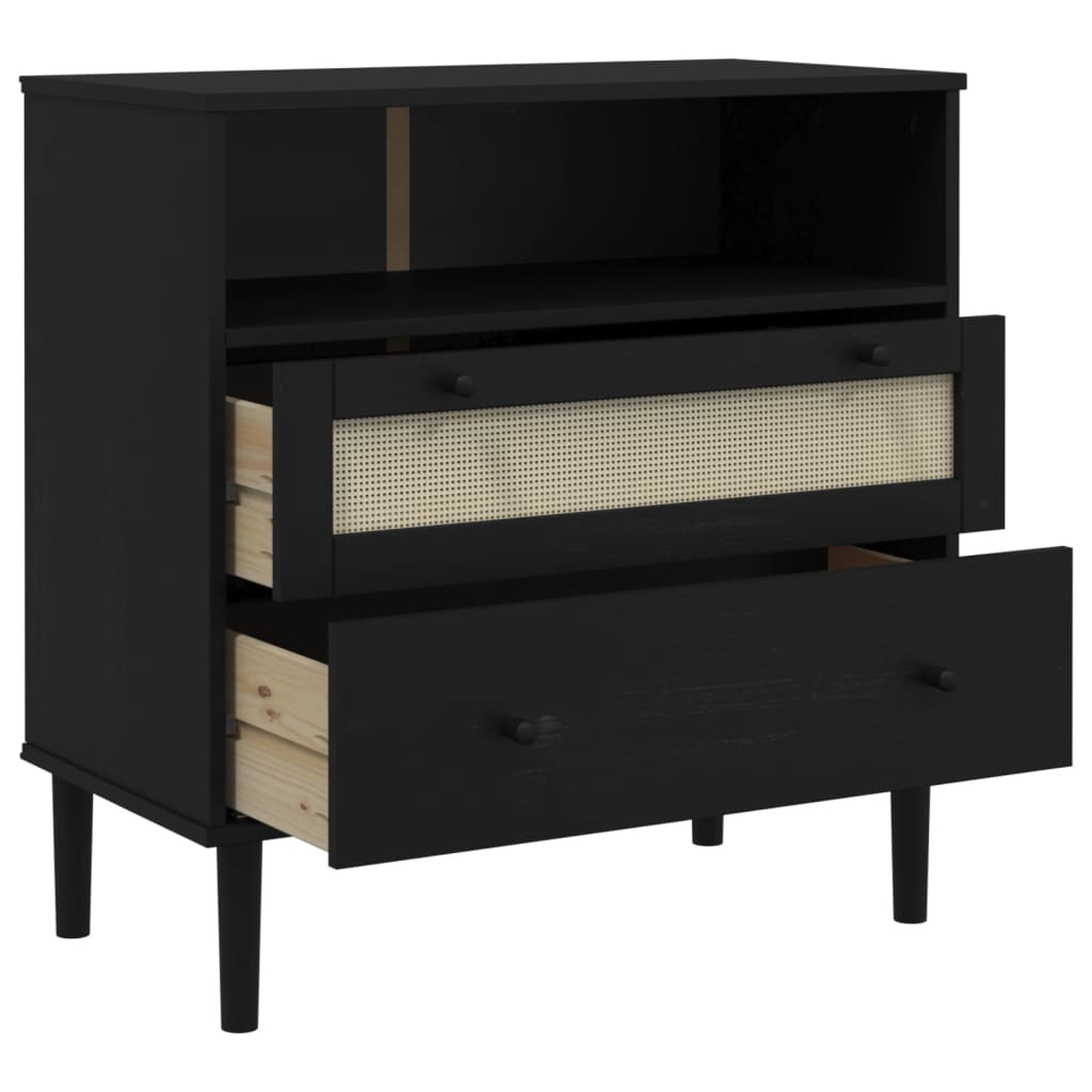 Sideboard "SENJA" Rattan Look Black 80x40x80 cm Solid Wood Pine