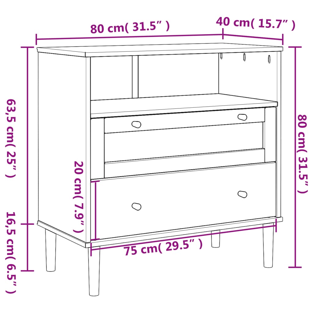 Sideboard SENJA Rattan Look Black 80x40x80 cm Solid Wood Pine