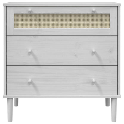 Drawer Cabinet SENJA Rattan Look White 80x40x80 cm Solid Wood Pine