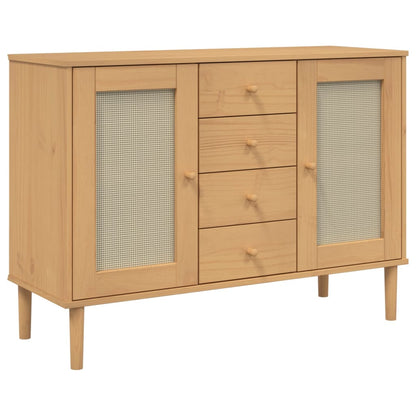 Sideboard "SENJA" Rattan Look Brown 112x40x80 cm Solid Wood Pine