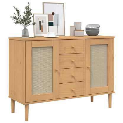 Sideboard "SENJA" Rattan Look Brown 112x40x80 cm Solid Wood Pine