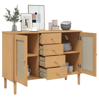 Sideboard "SENJA" Rattan Look Brown 112x40x80 cm Solid Wood Pine