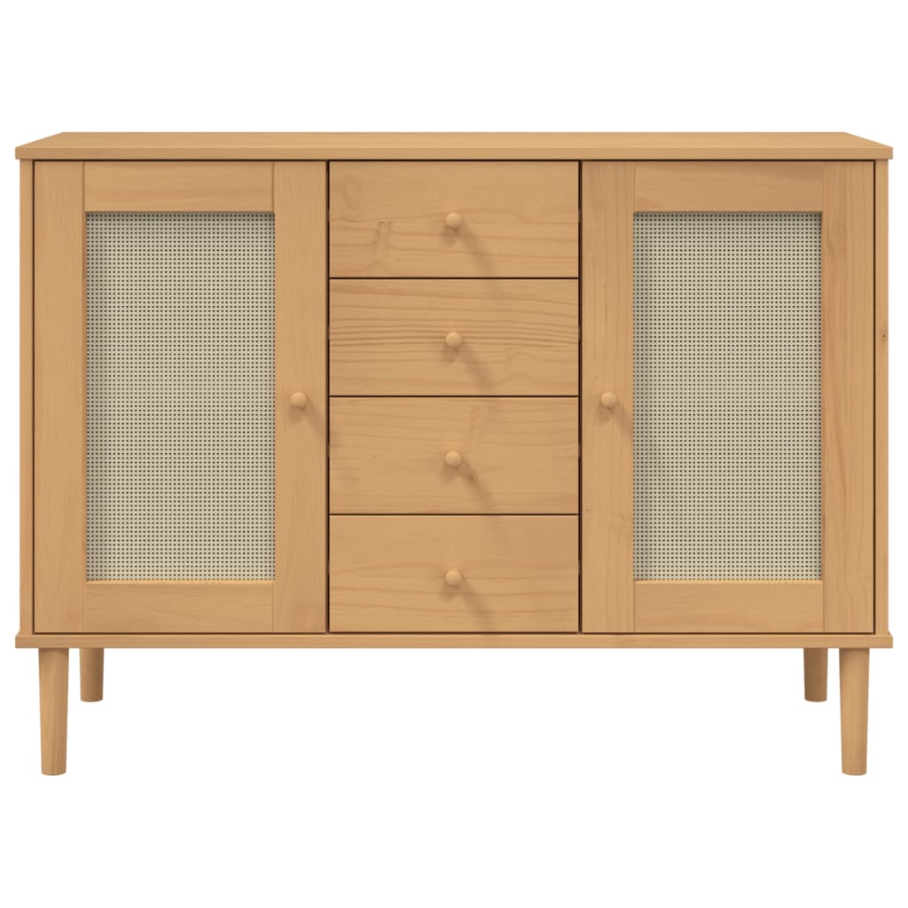 Sideboard "SENJA" Rattan Look Brown 112x40x80 cm Solid Wood Pine