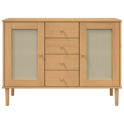 Sideboard "SENJA" Rattan Look Brown 112x40x80 cm Solid Wood Pine