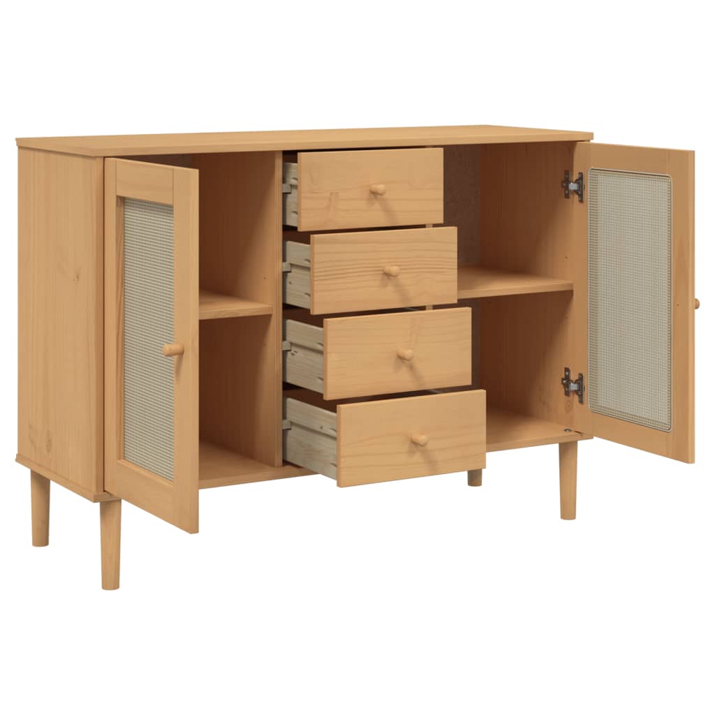 Sideboard "SENJA" Rattan Look Brown 112x40x80 cm Solid Wood Pine