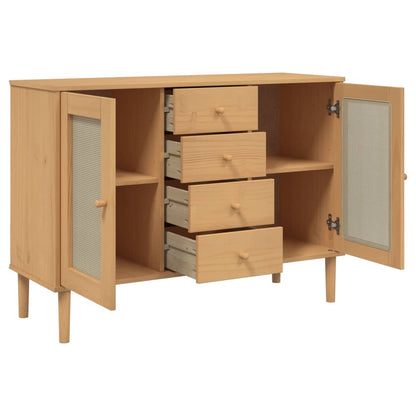 Sideboard "SENJA" Rattan Look Brown 112x40x80 cm Solid Wood Pine