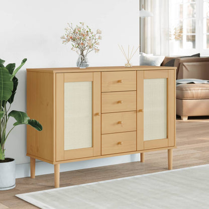 Sideboard "SENJA" Rattan Look Brown 112x40x80 cm Solid Wood Pine