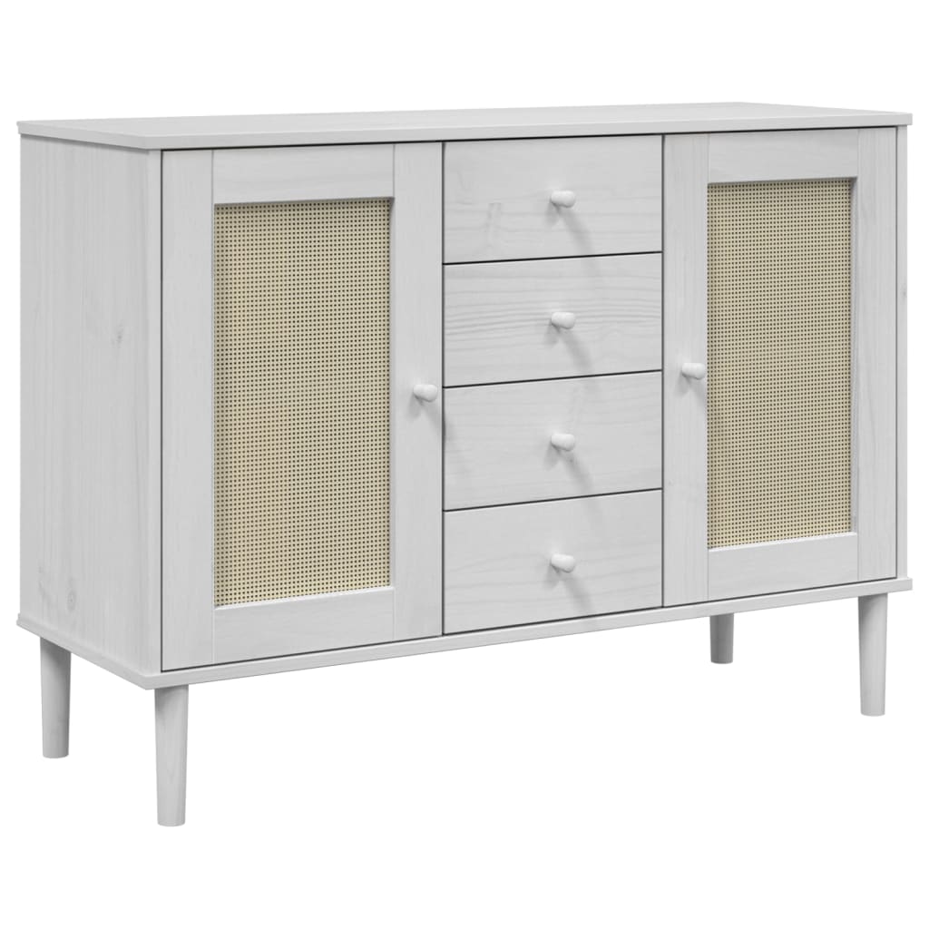 Sideboard "SENJA" Rattan Look White 112x40x80 cm Solid Wood Pine