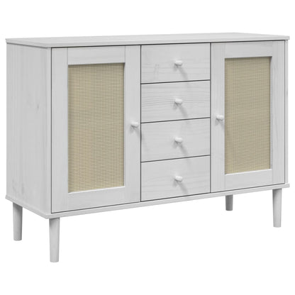 Sideboard "SENJA" Rattan Look White 112x40x80 cm Solid Wood Pine