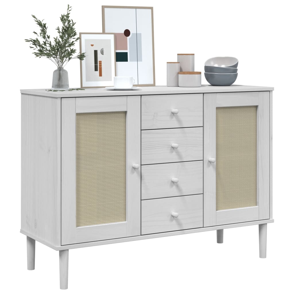 Sideboard "SENJA" Rattan Look White 112x40x80 cm Solid Wood Pine