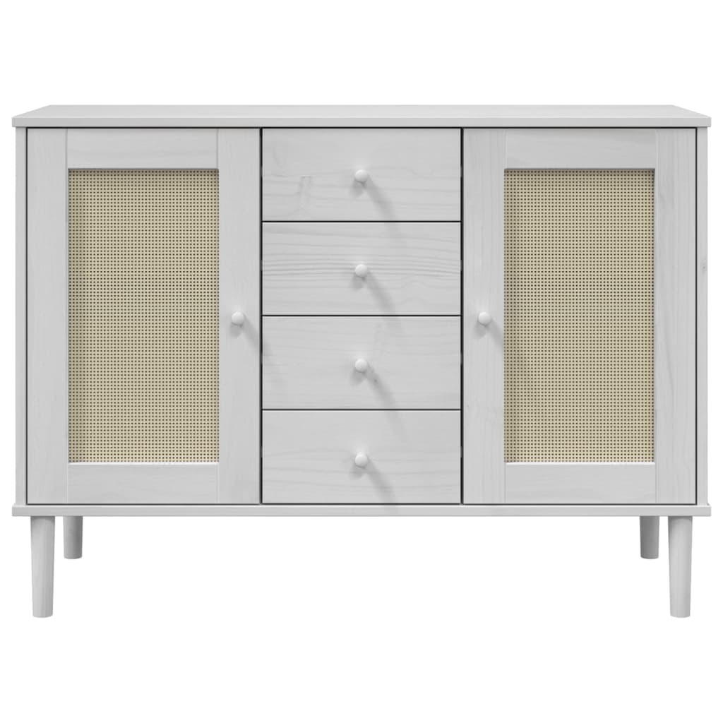 Sideboard "SENJA" Rattan Look White 112x40x80 cm Solid Wood Pine