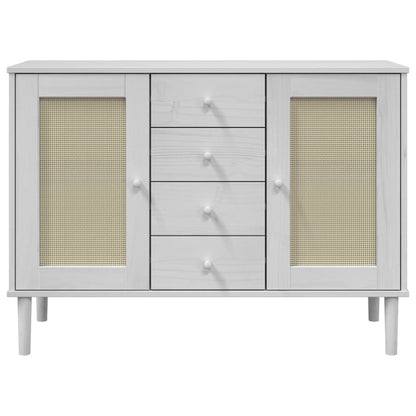 Sideboard "SENJA" Rattan Look White 112x40x80 cm Solid Wood Pine