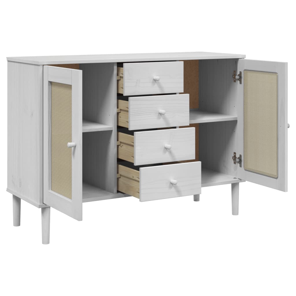 Sideboard "SENJA" Rattan Look White 112x40x80 cm Solid Wood Pine