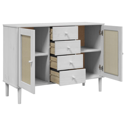Sideboard "SENJA" Rattan Look White 112x40x80 cm Solid Wood Pine