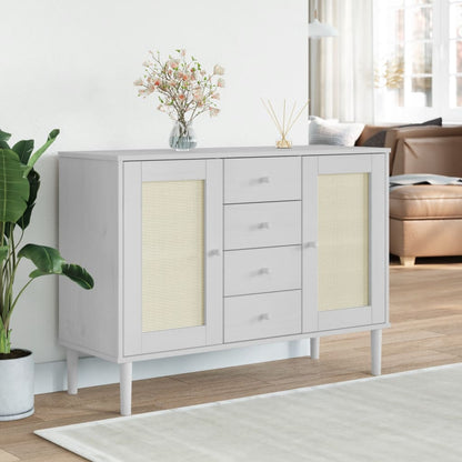 Sideboard "SENJA" Rattan Look White 112x40x80 cm Solid Wood Pine