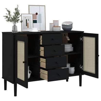 Sideboard SENJA Rattan Look Black 112x40x80 cm Solid Wood Pine