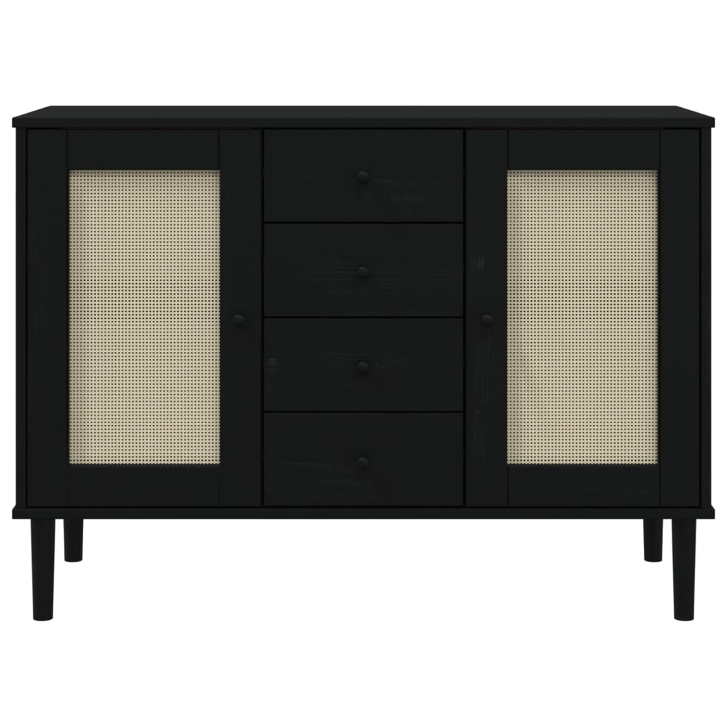 Sideboard SENJA Rattan Look Black 112x40x80 cm Solid Wood Pine