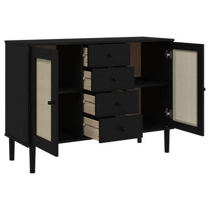 Sideboard SENJA Rattan Look Black 112x40x80 cm Solid Wood Pine