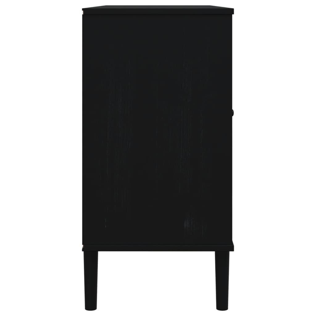 Sideboard SENJA Rattan Look Black 112x40x80 cm Solid Wood Pine