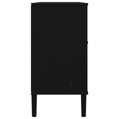 Sideboard SENJA Rattan Look Black 112x40x80 cm Solid Wood Pine