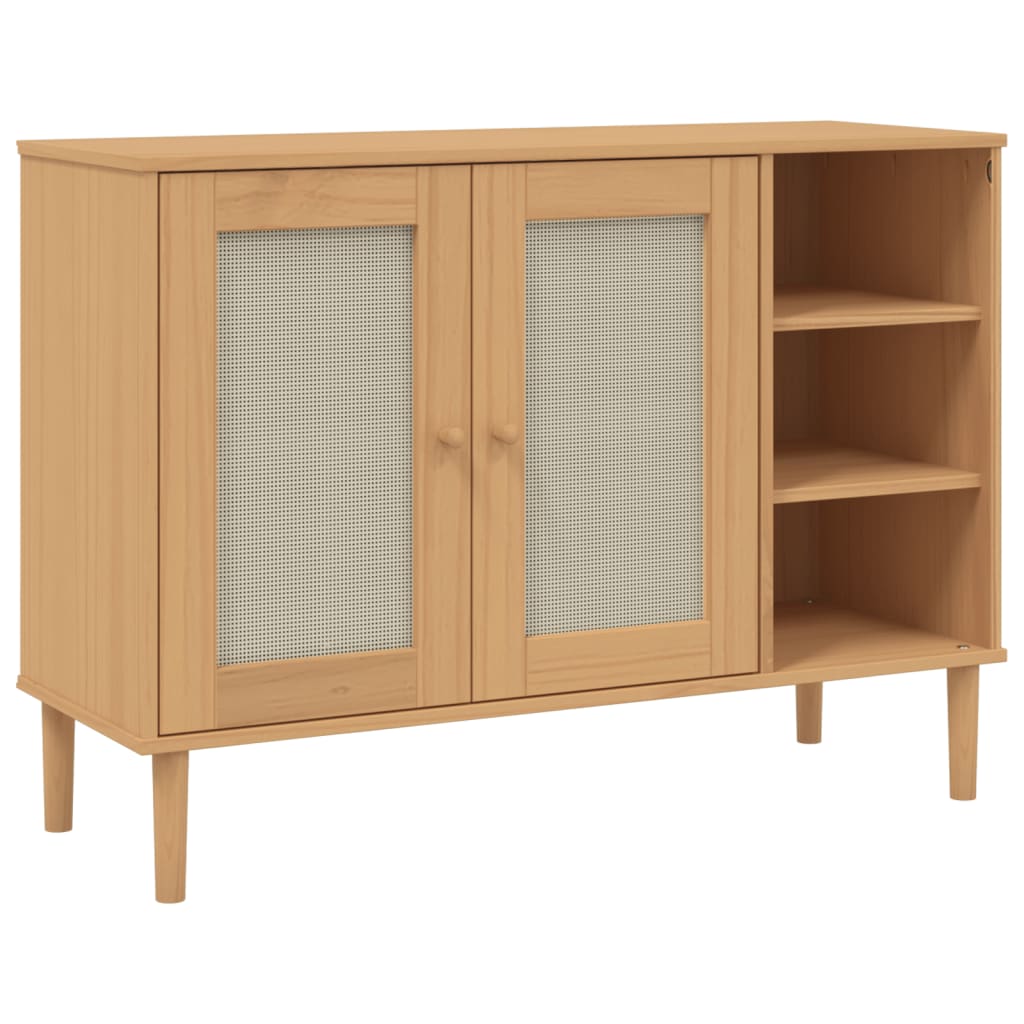 Sideboard "SENJA" Rattan Look Brown 112x40x80cm Solid Wood Pine