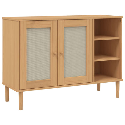 Sideboard "SENJA" Rattan Look Brown 112x40x80cm Solid Wood Pine