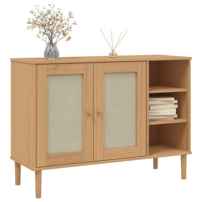 Sideboard "SENJA" Rattan Look Brown 112x40x80cm Solid Wood Pine