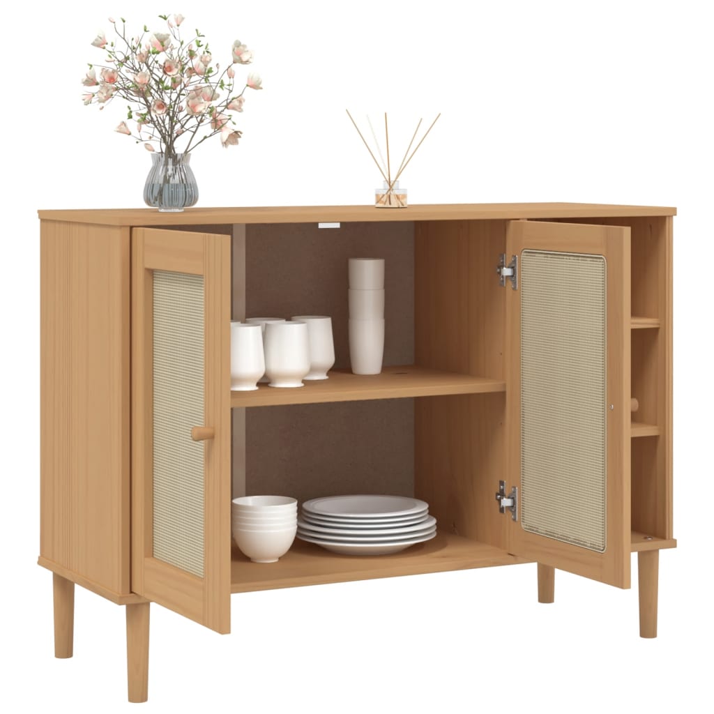 Sideboard "SENJA" Rattan Look Brown 112x40x80cm Solid Wood Pine