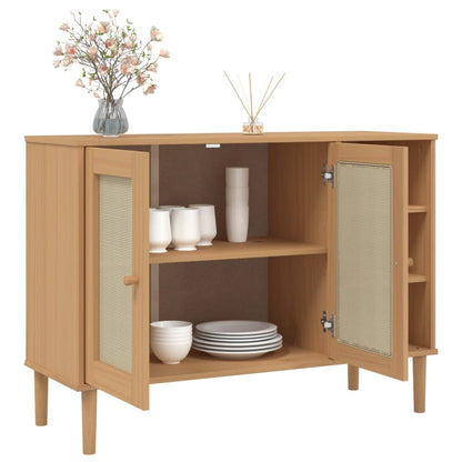 Sideboard "SENJA" Rattan Look Brown 112x40x80cm Solid Wood Pine