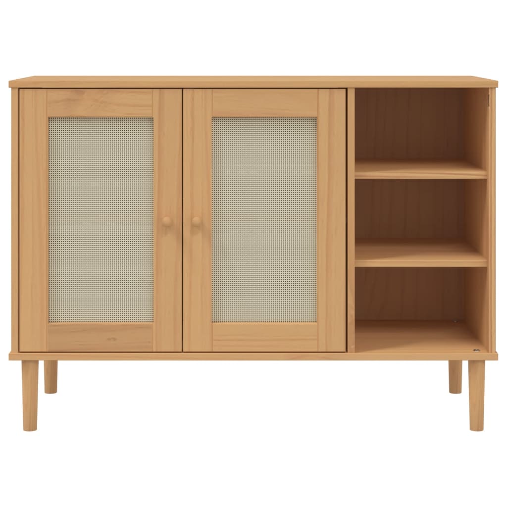 Sideboard "SENJA" Rattan Look Brown 112x40x80cm Solid Wood Pine